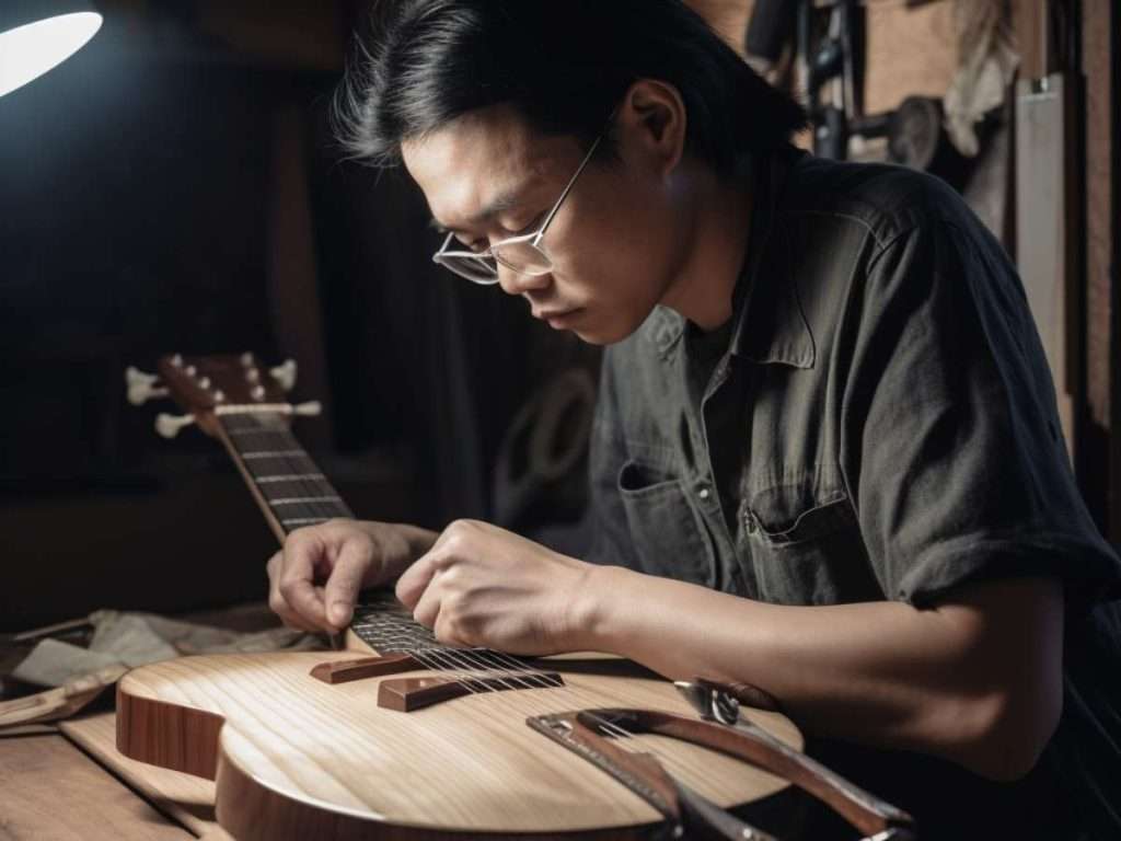 luthier crafting a nyatoh guitar